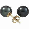 14K Yellow 6 mm Black Cultured Pearl Earring